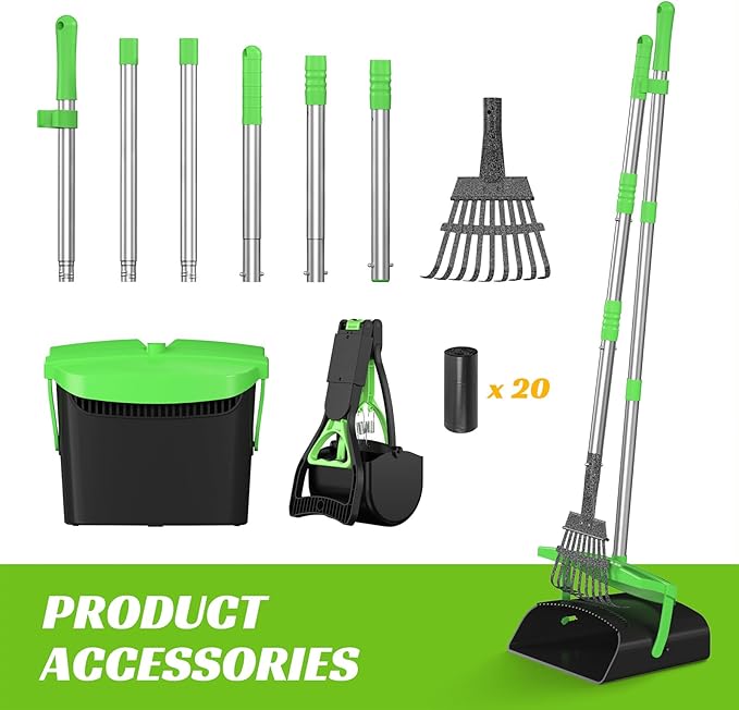 Pooper Scooper with Bag Attachment, 50 inches Long Handle Pooper Scooper, Poop Scooper for Dogs, Dog Poop Scooper for Yard, Pooper Scooper for Large Dogs Heavy Duty, Poop Scooper Bin & Rake-Mewly Pet