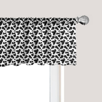Ambesonne Cow Print Window Valance Pack of 2, Animal Hide Pattern Spots Farm Life Cattle Camouflage Animal Skin, Rod Pocket Curtain Valances for Kitchen Bedroom, 42" X 12", Charcoal Grey White