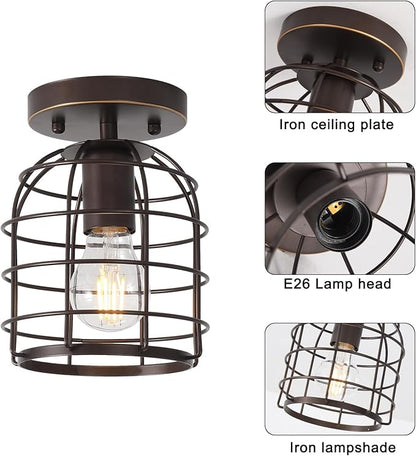 Create For Life® Industrial Vintage Flush Mount Ceiling Light,Oil Rubbed Bronze Semi Flush Mount Ceiling Lamp Fixture for Hallway Stairway Kitchen Garage, E26,1 Pack