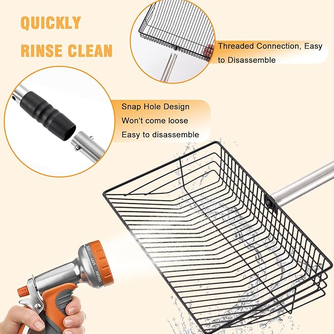 Chicken Poop Scooper 67 inch Adjustable Coop Scooper with 10 inch Metal Sieve for Fast Cleaning, Multi-Purpose Litter Tool for Chicken Coops, Barns & Pet Waste-Mewly Pet