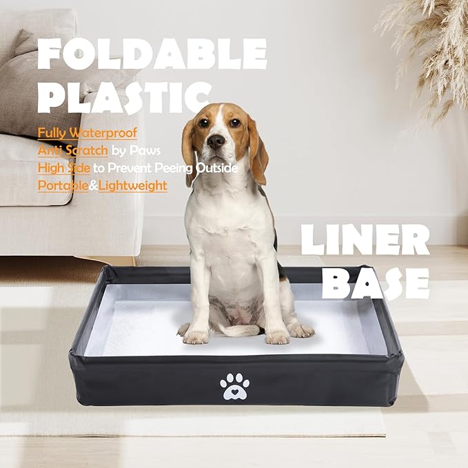MEEXPAWS Dog Pee Pad Holder Foldable, Puppy Pad Holder Liner Base High Side, Dog Litter Box Indoor 33’’x22’’, Training Leak-Proof, Potty Easy Clean-Mewly Pet