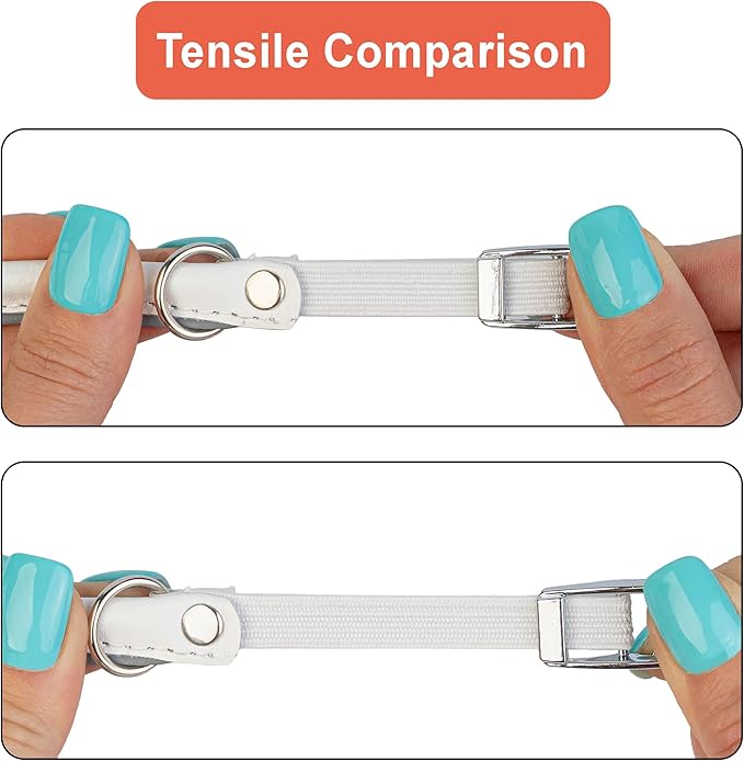 OOPSDOGGY Rolled Leather Cat Collar with Bell, Reflective Kitten Collars with Buckle Include Safety Elastic Strap - Adjustable Small Pet Collars for Boy Girl Cats (White)-Mewly Pet