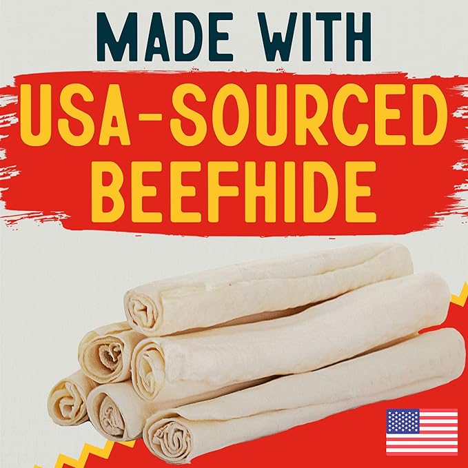 Canine Chews 10-11" Rawhide Bones for Large Dogs, Durable USA Beefhide Dog Rawhide Chews, Retriever Rolls 20 Pack (5 lbs)-Mewly Pet