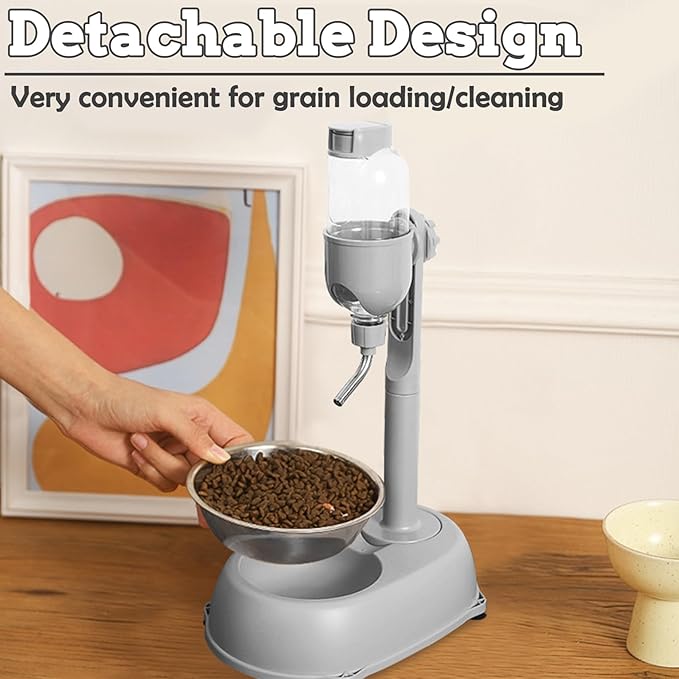 Fhiny Dog Water Feeder Bottle with Stand, Dispenser Automatic Water Food Bowl for Cage Leak-Proof No-Drip Adjustable Raised Pet Slow Water Bottle Dog Kennel Durable Drinker Container-Mewly Pet