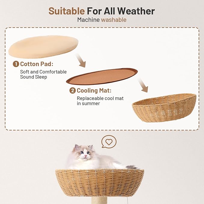 Heavy Duty Cat Tree with Scratching Post,Capsule,Basket,and Bed Modern Tall Cat Condo for Indoor Large-Mewly Pet