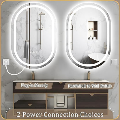 LED Oval Bathroom Mirror 40"x24" Oval Bathroom Vanity Mirror for Wall Anti-Fog 3 Colors & Dimmable Bathroom Mirror for Over Sink with Lights Memory Function Shatterproof LED Mirror