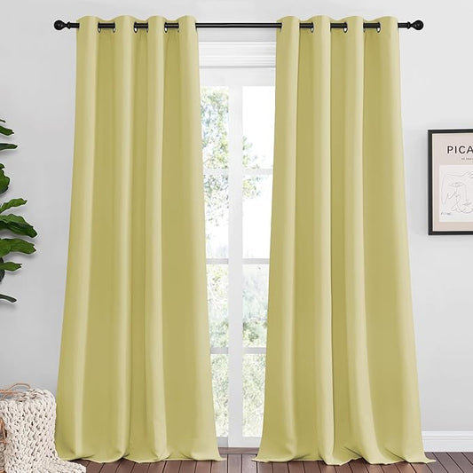 NICETOWN Paler Yellow Blackout Curtains 120" Long for Office, Dining Room, Guest Room, 55" Wide, 2 Pieces, Sound Reducing Heat and Cold Block Curtain Panels for Modern Decorative