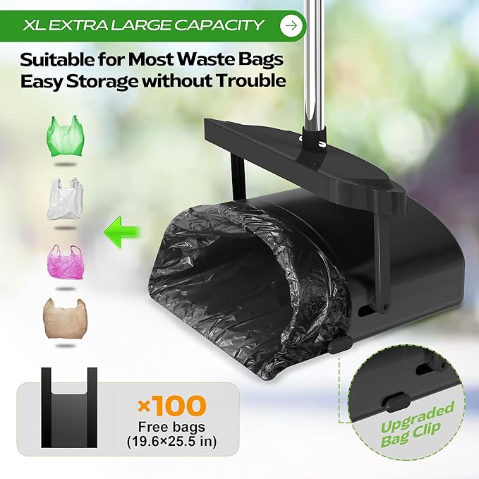 UPSKY Dog Pooper Scooper Swivel Bin & Rake Kit with 100 Waste Bags,33.4" Stainless Steel Long Handle Heavy Duty Pet Poop Shovel for Large Medium Small Dogs, Odor-Proof Lid for Yard/Lawn/Outdoor Use-Mewly Pet