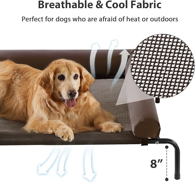 RRPETHOME Large Elevated Cooling Dog Bed, Raised Dog Cot Beds for Large Dogs, Elevated Outdoor Pet Bed, Chew Proof Portable Cooling Pet Cot with Skid-Resistant Feet and Breathable Mesh-Mewly Pet