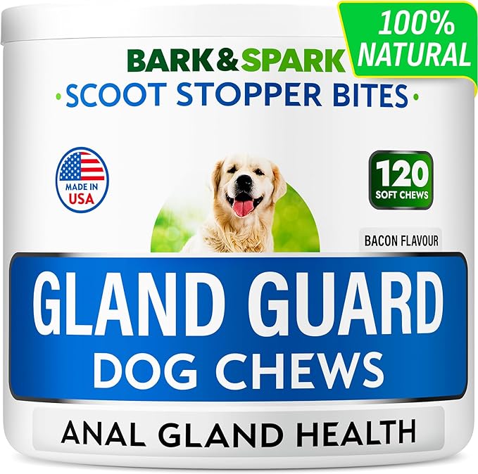 BARK&Spark Dog Anal Gland Treatment Chews - AnalGland Support Supplement - Stop Scoot & Reduce Odor with Prebiotics & Digestive Enzymes - Bacon Flavor, 120 Treats-Mewly Pet