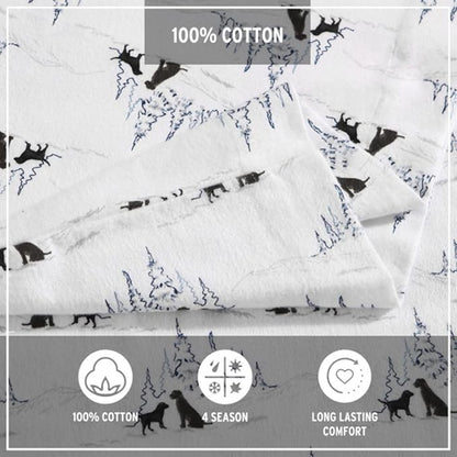 Eddie Bauer - Twin Sheets, Cotton Flannel Bedding Set, Brushed For Extra Softness, Cozy Home Decor (Dog Friends White, Twin)