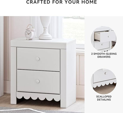Signature Design by Ashley Mollviney Minimalist 2 Drawer Nightstand with USB Ports, 24.25" Tall, White