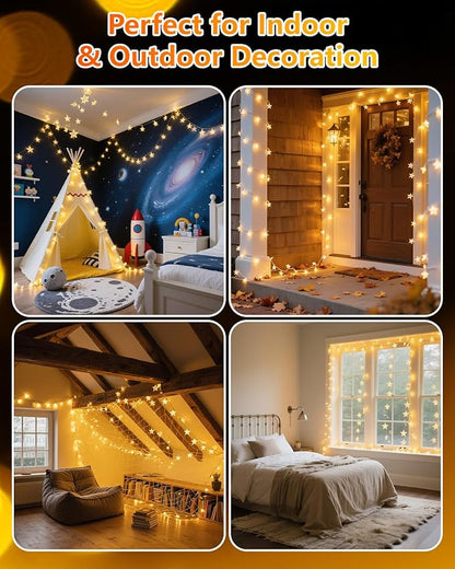 Twinkle Star 2 Pack 100 LED Star String Lights, Plug in Fairy String Lights Waterproof, Extendable for Indoor, Outdoor, Wedding Party, Christmas Tree, New Year, Garden Decoration, Warm White