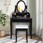Giantex Vanity Set with Oval Mirror and Cushioned Stool, Makeup Dressing Table with 3 Drawers, Modern Bathroom Bedroom Makeup Organizer Vanity Table for Women Girls Gifts (Black)
