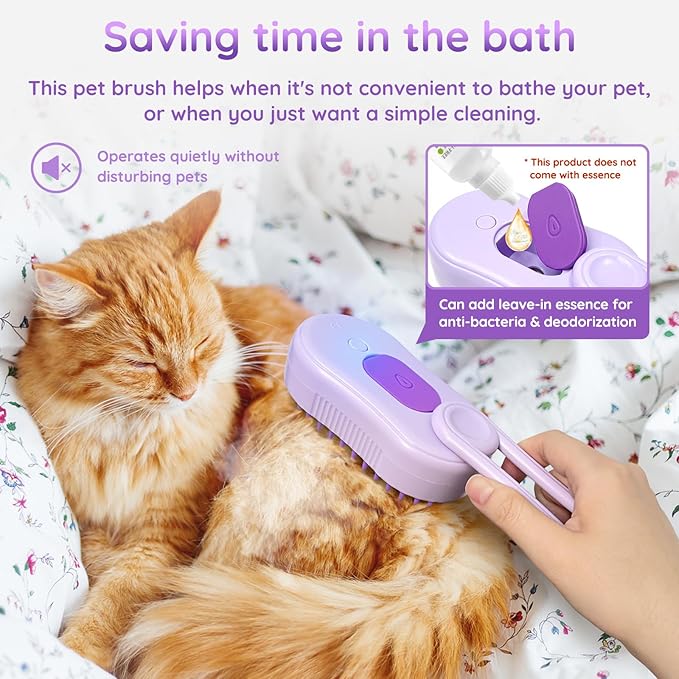 GKZ Cat Steam Brush, 3 in 1 Pet Comb for Massage, Cleaning, Shedding and Combing, Electric Mist to Prevent Flyaways for Home, Dogs and Cat Lovers - Purple-Mewly Pet