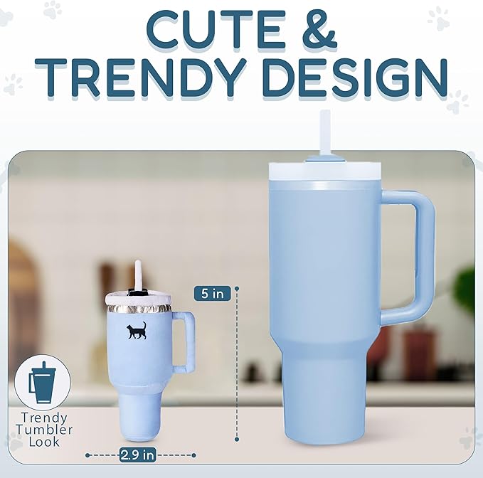 Kitty Cup Tumbler Cat Toy – Funny Cat Birthday Gifts with Catnip & Crinkle Paper, Cute Girl Kitten Toys (Chambray Blue)-Mewly Pet