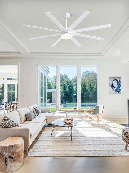 YUHAO 72 Inch White Ceiling Fan with Light and Remote Control.Noiseless,Dimmable,3CCT,6 Speeds Reversible, DC Ceiling Fans for Indoor or Covered Outdoor