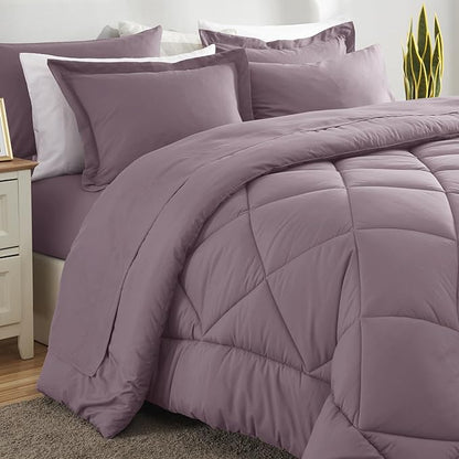 CozyLux King Size Comforter Set Dusty Purple - 7 Pieces Bed in a Bag King, Soft Bed Set for All Seasons, Bedding Set with Down Alternative Comforter, Sheets, Pillowcases & Shams, Grayish Purple