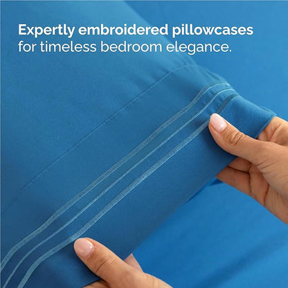 Twin XL Size 3 Piece Sheet Set - Comfy Breathable & Cooling Bed Sheets Set - Hotel Luxury Bedding for Women, Men, Kids, Teens, Boys & Girls - Deep Pockets, Soft, Wrinkle Free - Oeko-Tex - Denim Blue