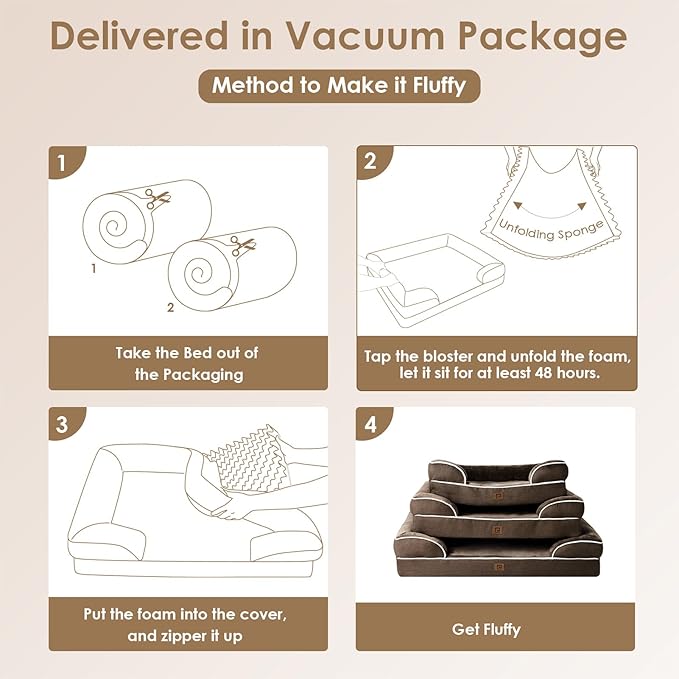 EHEYCIGA Orthopedic Dog Beds for Extra Large Dogs, Waterproof Memory Foam XL Dog Bed with Sides, Non-Slip Bottom and Egg-Crate Foam Big Pet Couch Bed with Washable Removable Cover, Brown-Mewly Pet