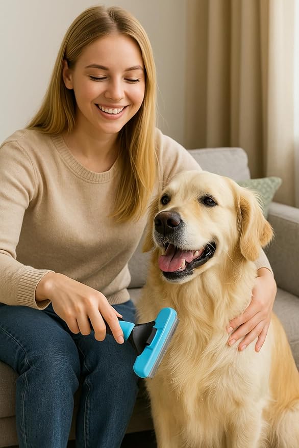 Large Pet Grooming Brush - Deshedding Dematting Tool, Undercoat Deshedding for Dogs & Cats, Extra-Wide and Curved Grooming Brush & Deshedder Comb for Long Hair, Reduces Shedding-Mewly Pet