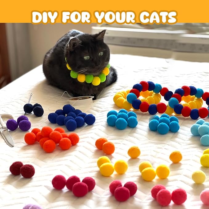 100Pcs Cat Toys Pom Pom Balls with 2 Launchers Set, Interactive Cat Toy Stuff for Indoor Both Adult & Kitten Toys-Mewly Pet