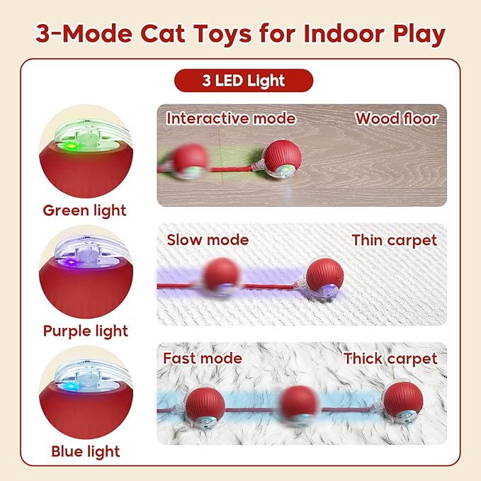 Interactive Cat Toy Dog Toy, Electric Automatic Rolling Moving Toys, Self Activated Play Smart Rolling Ball for Cats & Dogs, Chase Teaser Pet Ball for Bored Indoor Cats/Kittens/Dogs, Rechargeable-Mewly Pet