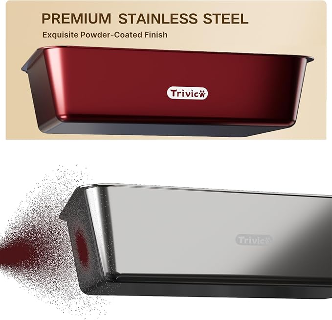 XX-Large Stainless Steel Cat Litter Box with Lid – Fully Enclosed Large Litter Box for Big Cats, Odor Control with Magnetic Door, Easy Clean, Multi-Cat Durable Metal Pan (Burgundy)-Mewly Pet