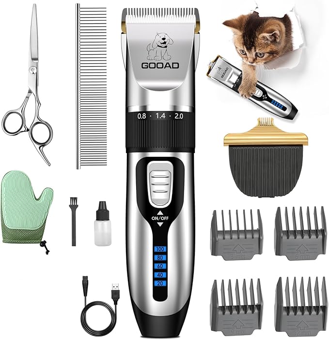 Goood Cat Clippers for Matted Hair - Cordless Cat Shaver, Low Noise Paw Trimmer, Quiet Pet Hair Clippers (Silver)-Mewly Pet