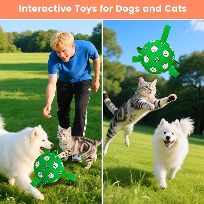 Dog Toys Ball, Durable Dog Soccer Ball with Straps, Interactive Dog Toys for Tug of War, Water Pool Puppy Toys for Indoor/Outdoor – Fun Dog Birthday Gift for Small & Medium Dogs, 6 Inch-Mewly Pet