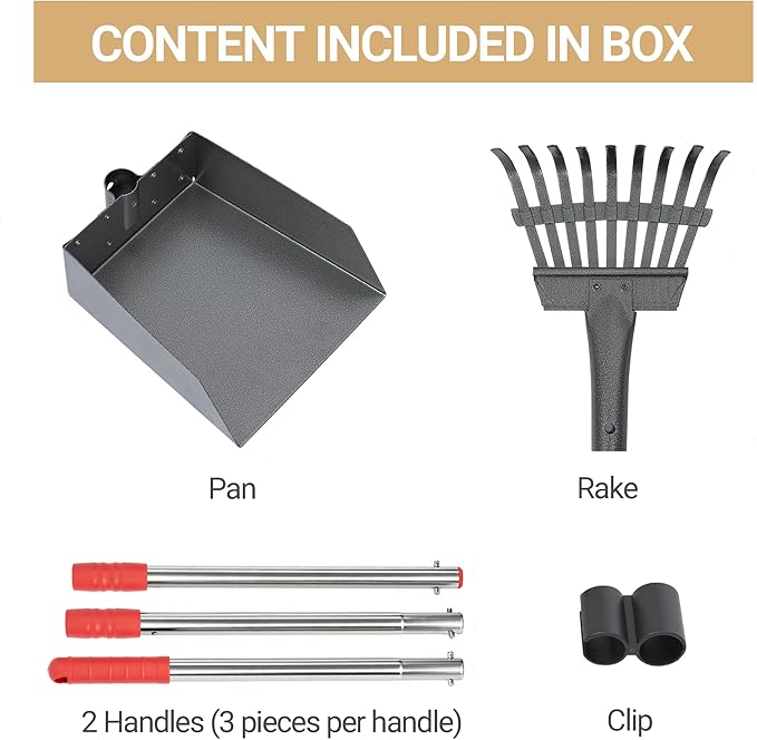 Heeyoo Dog Pooper Scooper, Dog Poop Tray and Rake Set, Pet Waste Removal Scoop with Long Adjustable Sectional Stainless Handles-Mewly Pet