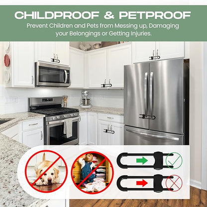 Jetec 10 Pieces Cabinet Locks for Babies, U-Shaped Proofing Drawers Safety Child Locks Adjustable, Easy to Use Childproof Latch for Knob Handle on Kitchen Door Storage Cupboard Closet (White, Black)