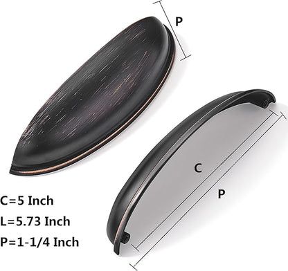 khtumeware 10 Pack 5" Drawer Pulls Oil Rubbed Bronze Cabinet Cup Pulls Kitchen Hardware Cabinet Handles Drawer Handles Knobs 5 inch Hole Center