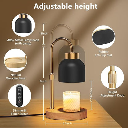 Candle Warmer Lamp with Timer and Dimmer, Height and Brightness Adjustable, Black Electric Wax Warmer for Women Mom, Best Birthday and House Warming Gift New Home Decor