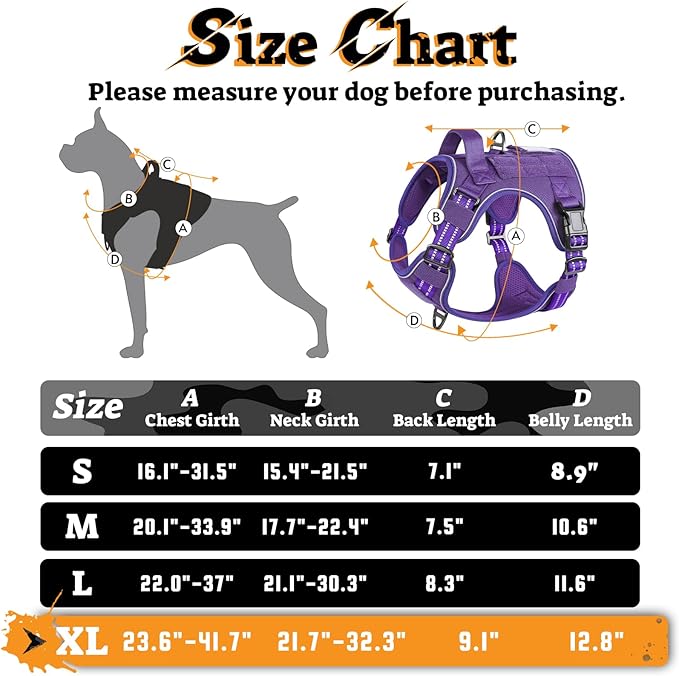 rabbitgoo Dog Harness for Large Dogs No Pull, Tactical Service Pet Vest with Molle and Control Handle, Adjustable and Reflective Military Harness for Easy Walking and Training, Purple, XL-Mewly Pet