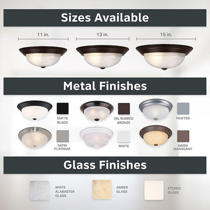 Designers Fountain 13 inch, Modern 2-Light Flush Mount Ceiling Light Fixture, Alabaster Glass Shade, for Bedroom, Hallway, Indoor Room Lighting, Durable Steel, Easy Install, Bronze, 1257M-ORB-AL