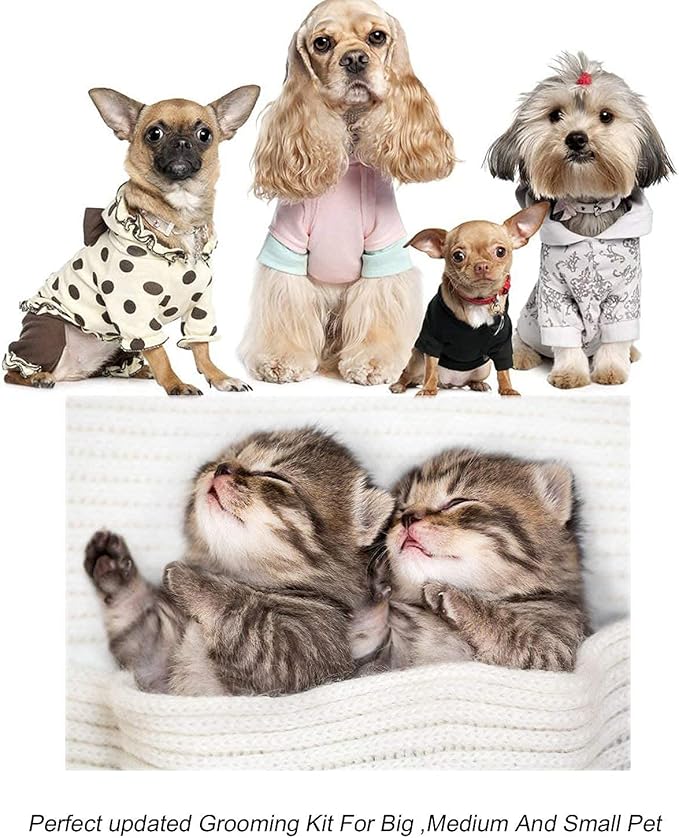 Pet Grooming kit, Professional Rechargeable Cordless Dog Grooming Clippers Kit Low Noise Electric Hair Trimming Clippers Set with Comb Guides, Stain Steel Scissors, Nail Kits and Popular groomi-Mewly Pet