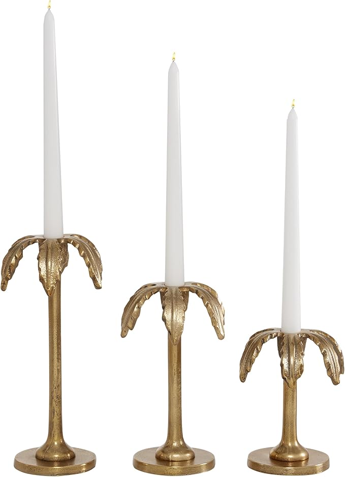 Deco 79 Aluminum Metal Decorative Candle Holder Candle Stand, Set of 3 Candlestick Holder 6", 8", 10"H, Gold