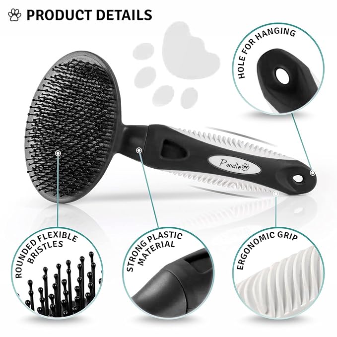 Round Bristle Pet Brush for Dogs and Cats - Soft Dog Brush for Grooming Short or Long Hair - Gentle Tool for Sensitive Skin Removes Dander, Dirt, and Detangles (Black)-Mewly Pet