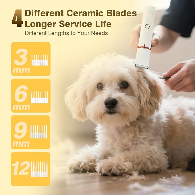 2025 New Petium 4-in-1 Dog Grooming Clippers Kit-Quiet Dog Nail Grinder & Paw Trimmer,Low Noise Cordless Pet Shaver for Small Dogs & Cats,USB-Rechargeable, 6 Guide Combs-Mewly Pet
