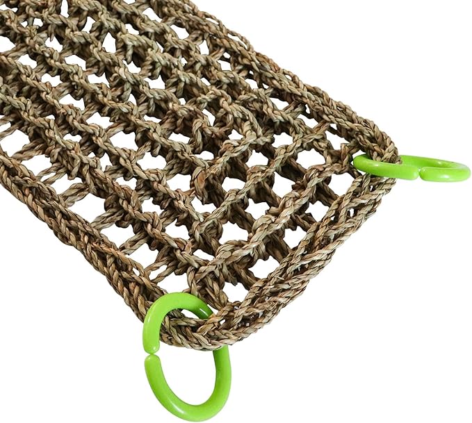 39 x 7 Inches Seagrass Mat, Natural Seagrass Woven Net, Bird Hammock Mat with Hooks, Cage Accessories, Climbing Rope Ladder Chew Toys for Cockatiel, Hamster, Guinea Pig, Rats, Parakeet-Mewly Pet