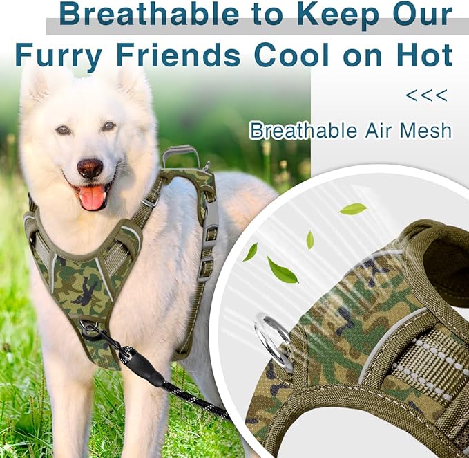BARKBAY Dog Harness No Pull with ID Tag Pocket - Heavy Duty, Reflective, Easy Control for Large Dogs(Camo,XL)-Mewly Pet