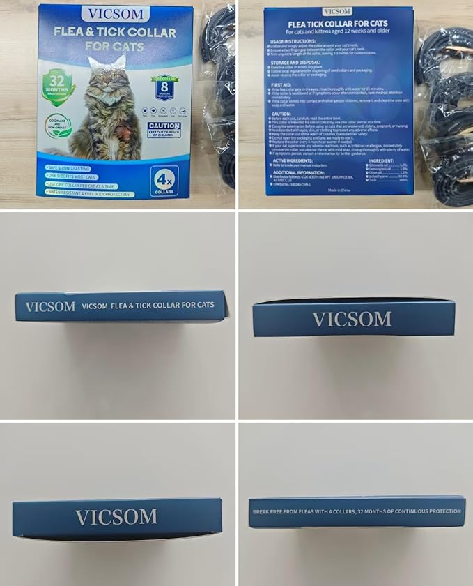 4 Pack Flea and Tick Collar for Cats, 32 Months Treatment, Waterproof Adjustable Kitten Flea Collar, Flea Prevention, Black-Mewly Pet