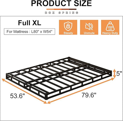 EMODA 5 Inch Full XL Box Spring, 3000 LBS Heavy Duty Metal XL Full Mattress Foundation with Fabric Cover, Easy Assembly, Black