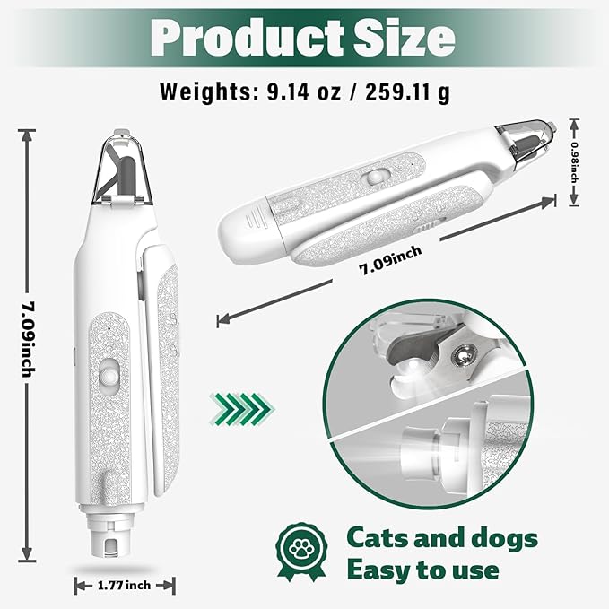 2-in-1 Cat Nail Clippers & Dog Nail Clippers Trimmers for Large Medium Small Dogs Cats Claw Trimmer Quick Sensor and Safety Guard USB Rechargeable with 2 LED Lights Dogs Nail Trimmer-Mewly Pet