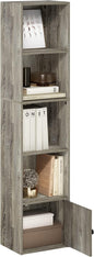 Furinno LUDER Book Shelf, 5-Tier Modern Bookshelf, Bookcase with 1 Door Storage Cabinet, 9.3" x 12" x 52", for Living Room, Bedroom, Home Office, French Oak