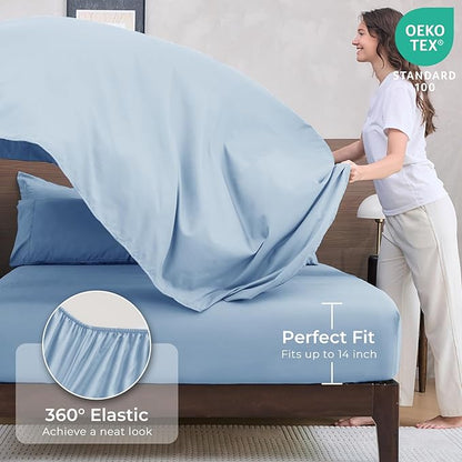 HEVUMYI Light Blue Queen Comforter Set - 7-Piece All Season Bed in a Bag Queen, Ultra Soft Bedding Set with Comforter, Flat Sheet, Fitted Sheet, Pillowcases, Pillow Shams