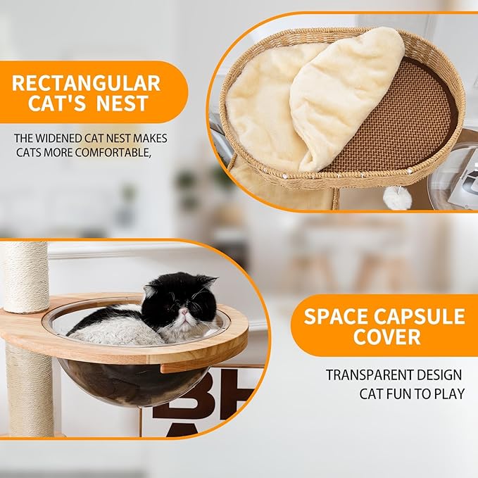 Cat Tree Tower for Indoor Cats, House Condo for Large Cats, Modern Tall Manual Hand Woven With Sisal, Scratching Post, Cute Furniture Activity Centre, Cat Lover Gift-Mewly Pet