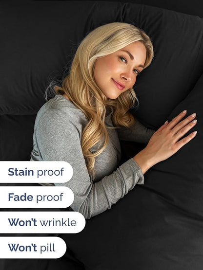 Extra Deep Twin Sheet Set - 4 Piece Breathable and Cooling Sheets - Hotel Luxury Bed Sheets Set - Easy & Secure Fit - Soft, Wrinkle Free and Comfy Sheets Set - Black Sheet Set with Extra Deep Pockets