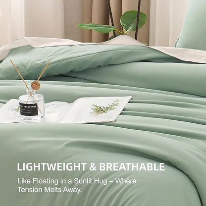 Litanika King Size Comforter Set Sage Green, 3 Pieces Lightweight Solid Comforter King Size, All Season Fluffy Down Alternative Comforter Bed Set Quilt Blanket
